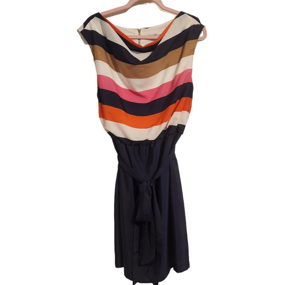 NWT Eliza J Striped Top with Navy Blue Bottom Lined Dress Size 14